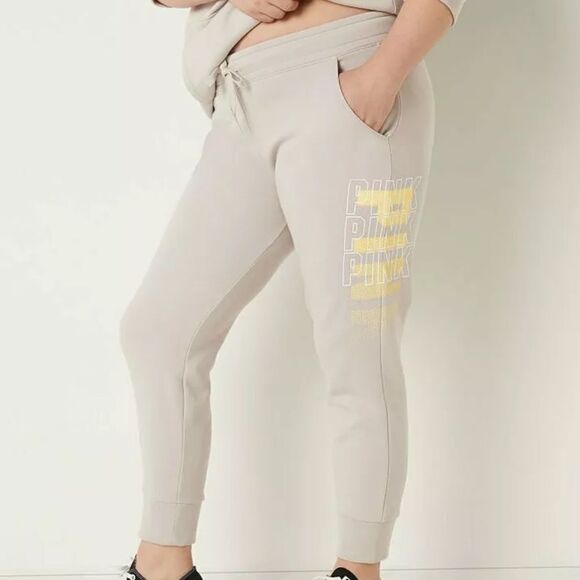 Victoria’s Secret Pink Logo Everyday Lounge Skinny Jogger Pants Platinum - Picture 3 of 10